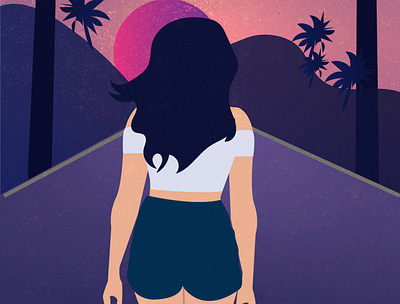 Flat Illustration of a girl colors palette cyberpunk design digital art girl illustration graphic design illustraion illustrator night vector walking