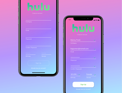 Hulu Springtime Sign Up figma forms gradient hulu ios iphonex logo mockups pastels signup springtime ui
