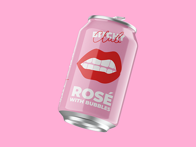 Bitchy Club Rosé can design alcohol bitchy branding can design drink illustration lips logo mockup packaging pinkred rosé wine