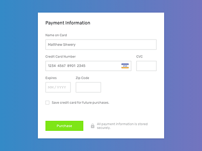 Daily UI #002 – Credit Card Checkout 002 checkout clean credit card daily dailyui gradient minimalist payment purchase secure visa