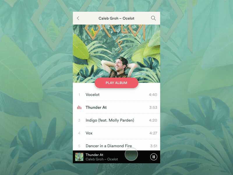 Daily UI #009 – Music Player (gif) 009 album animation dailyui discography gif list music pause play principle songs