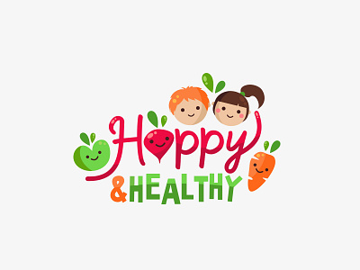 Happy&Healthy logo apple carrot cute happy healthy illustration kids logo radish