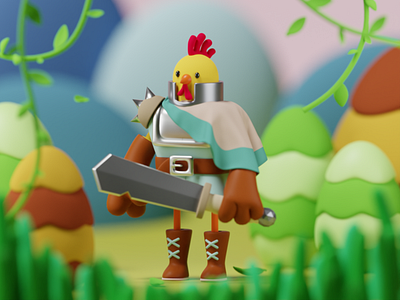 chicken warrior 3d blender character desin design graphic design illustration