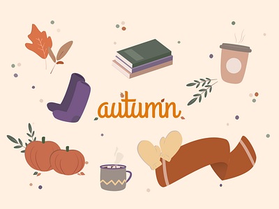 Autumn Things autumn autumn leaves coffee cozy fall hot chocolate illustraion leaves mittens october pumpkin pumpkins scarf