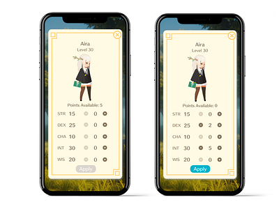 07 Character Screen character screen design game mobile stats ui ui design ux ux design visual design