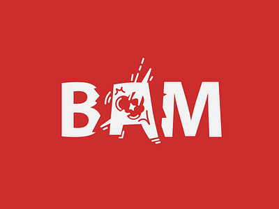 Bam! atomic bam boom brand explosion logo red