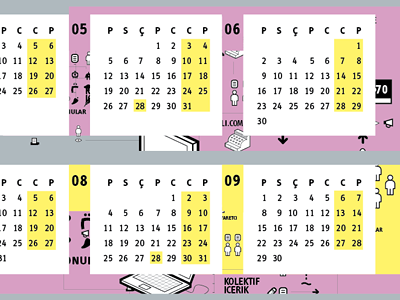 Calendar draft for Pilli, another color palette bright calendar noisy print vector