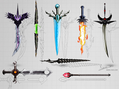 Weapons UI Design - Quick Definition fantasy game gui icon magic process property tutorial ui weapon wireframe