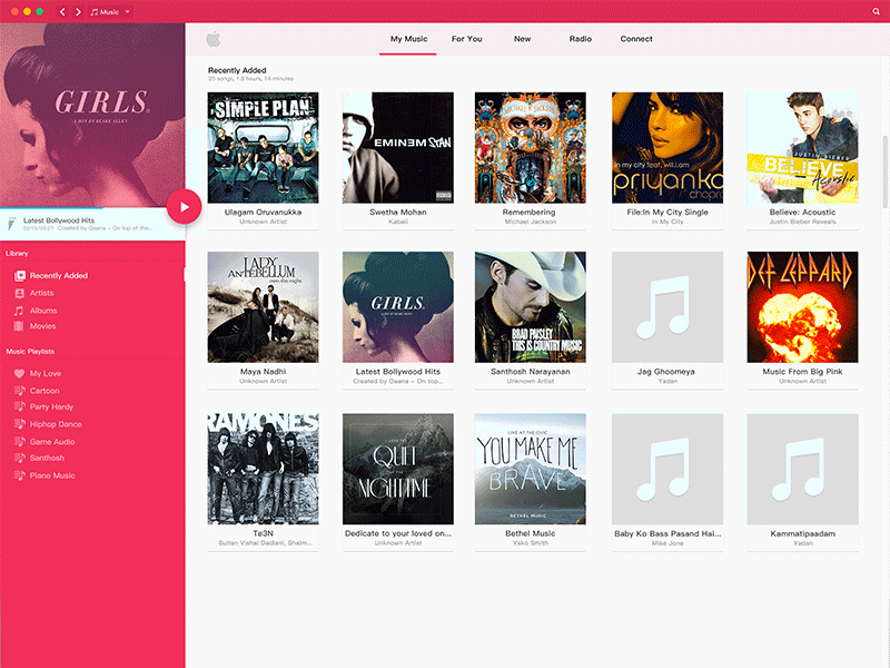 Apple iTunes Redesign Using Google Material animation anime apple google material interaction itunes music player red redesign ui ux