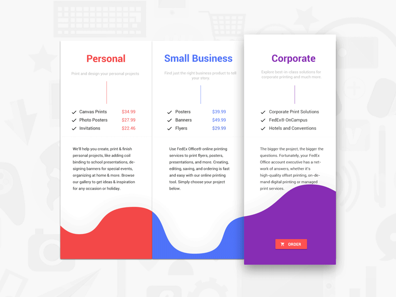 Pricing Table of Printing Services