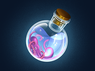 Trapped art artwork bottle digital art glow graphic graphic design illustration octopus procreate simply cool design