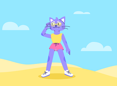 Vacation adobe illustrator animal cat color cute illustration illustrator purple vector
