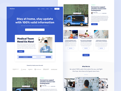 Stayhome Landing Page article blog blue bootstrap clean covid 19 covid19 donate donation hoax landing page medical news simple startup ui wesite