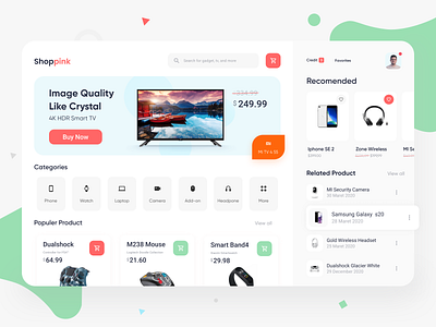 Shoppink - Online Store Exploration buy card clean dashboard gadgets green ipad online shop online store orange pattern sell shaddow shope shopping shopping app soft startup ui ui design