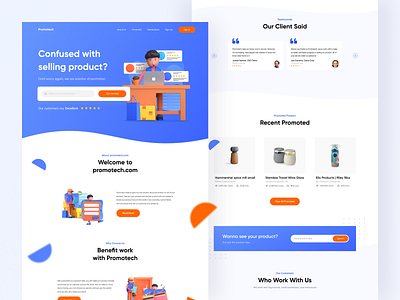 Promotech Landing Page Exploration 3d blue clean company profile footer header hero illustration landing page orange product product design promote promotion search simple startup ui uidesign website