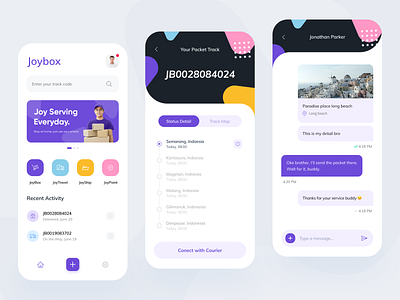 Joybox Mobile App Exploration android blue card chat clean delivery ios logistics message mobile packet service simple startup transport transportation transports travel ui design ui ux