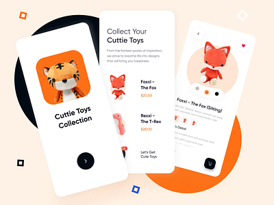 Toys Store Mobile App Prototype animation app card clean collections ios ios app mobile mobile app mobile app design mobile design mobile ui orange prototype prototype animation prototyping toy toys toystore ui design