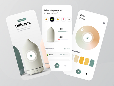 Diffuser Mobile App Exploration ☘️ card clean color control diffuser mobile mobile app mobile apps mobile design mobile ui parfume product products remote remote control simple simple design ui design uidesign ux design