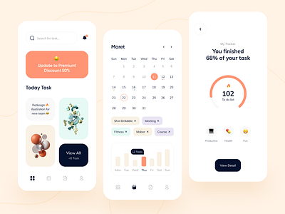 Daily Productivity Mobile Exploration ⏰ app calendar card chart clean ui daily ios mobile mobile app mobile app design mobile apps mobile design mobile ui navbar pomodoro productivity productivity app schedule startup uidesign