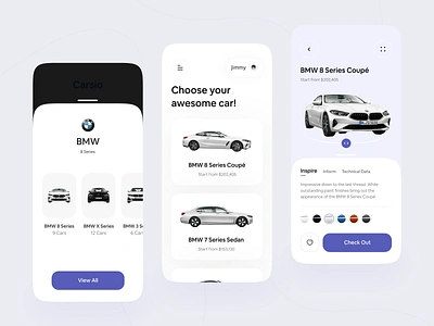 Car Store Mobile App Exploration app bmw brand car car app card cards cars clean commerce detail product ecommerce ios mobile mobile app mobile app design online store product series store