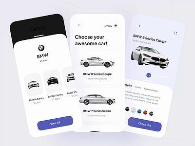 Car Store Prototype Exploration android animation animation design app bmw car store card ios mobile mobile app mobile design mobile ui principle product prototype prototyping shop shopping app store store app