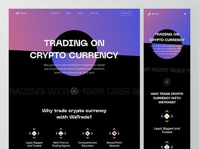 WeTrade Landing Page Exploration black bootstrap dark dark mode figma header hero section landing landing page responsive responsive website ui ux web web design web dev webflow website wordpress