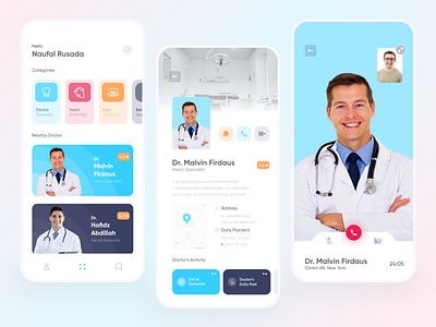 Doctor Apps Exploration android android app aplication app blue branding chat consultation design doctor eccomerce health app healthy simple ui ux video call