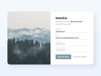 Sign Up Screen for Travel App concept design interface makead signup ui ux website