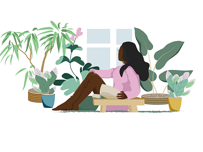 Girl with a book art character design flat flatdesign girl illustration plants ui vector woman