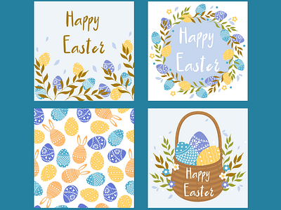 Set of Easter cards art design easter easter card easter eggs flat flatdesign happy easter illustration vector