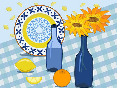 tableware and sunflower dishes illustration sunflower vector