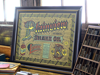 Plainview Snake Oil - 18x24 Print 18x24 banner calligraphy hand drawn hand lettering lettering monogram ornate poster screenprint typography victorian