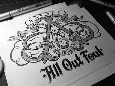 All Out Foul apparel branding custom flourish handmade lettering logo monogram ornamentation type typography vintage