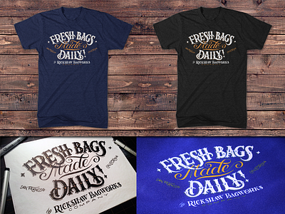 Fresh Bags Made Daily apparel custom handmade label lettering script type typography vintage