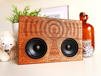 Radio WBCO - Wooden Boombox Co. boombox cosmos engraved illustration laser radio sound space typography wood wooden
