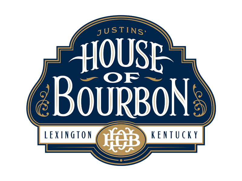 Justins' House of Bourbon bourbon branding lettering lockup logo logotype monogram spirits type
