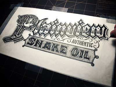 Plainview Snake Oil apparel banner custom flourish handmade label lettering ornamentation there will be blood type typography victorian vintage warpaint press