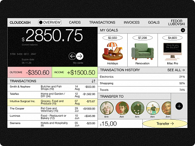Cloudcash cool dashboard fun layout modern online banking online wallet ui unusual wallet