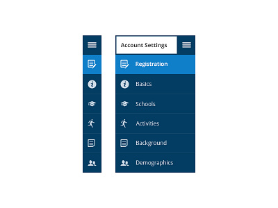 Account Settings Navigation account activities background basics demographics icon navigation open sans registration schools settings