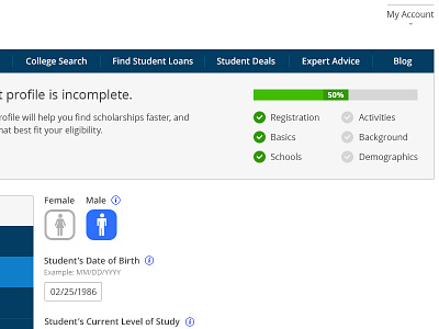 Incomplete Account Profile