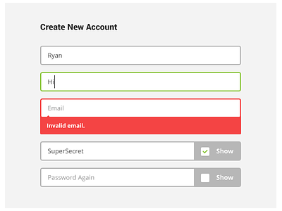 New Account Error error form input invalid open sans password roboto show textbox