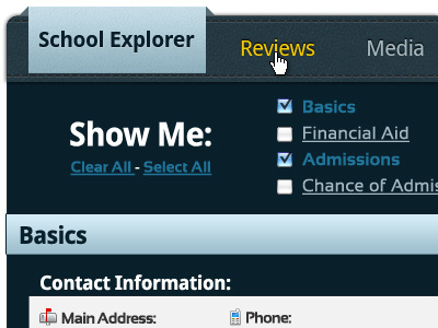 CampusDiscovery School Profile campusdiscovery filter information navigation profile school tab