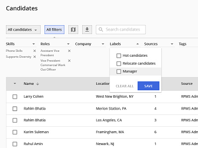 Horizontal Filters applicant tracking system ats crm horizontal filters hr open sans table