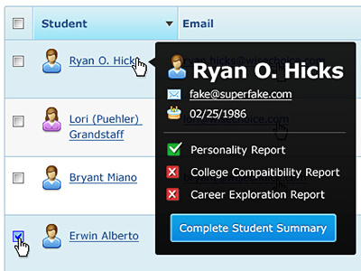 WiseChoice Pro - My Student Admin admin arrow bubble check checkbox grid hover icon nav navigation wisechoice
