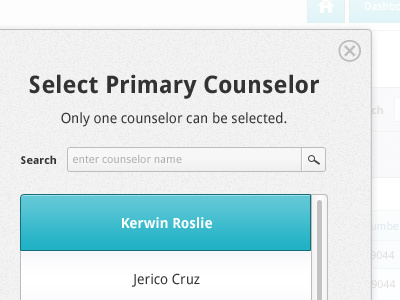 Assign Primary Counselor button counselor icon modal popup search ui window