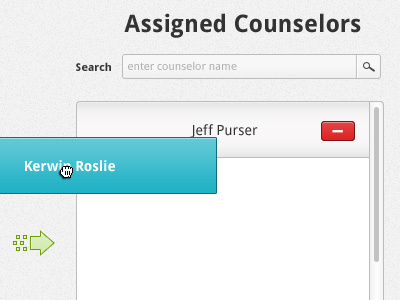 Assign Multiple Counselor Shot arrow button counselors drag drop icon red search wisechoice