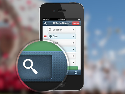 WC iPhone College Search bar button college icon mobile navigation search tab top wisechoice