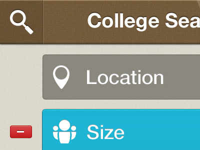 WC iPhone College Search app brown button college icon iphone mobile navigation search tab bar top bar wisechoice