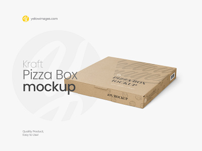 Kraft Pizza Box Mockup - Halfside View cardboard cardboard box food kraft mock up mock up mockup pack package packaging paper photoshop pizza pizza box pizza to go psd mockup yellow images