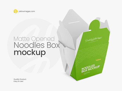 Opened Matte Noodles Box Mockup - Halfside View asian box brand branding chinese design food japanese mock up mock up mockup noodle noodles noodles box pack package packaging yellow images
